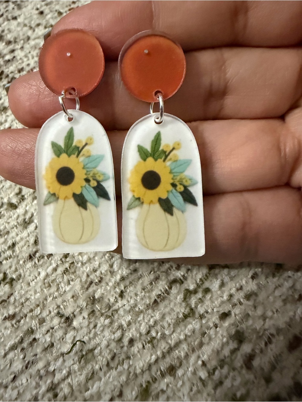 Sunflower Pumpkin Acrylic Drop Earrings - Orange and Yellow